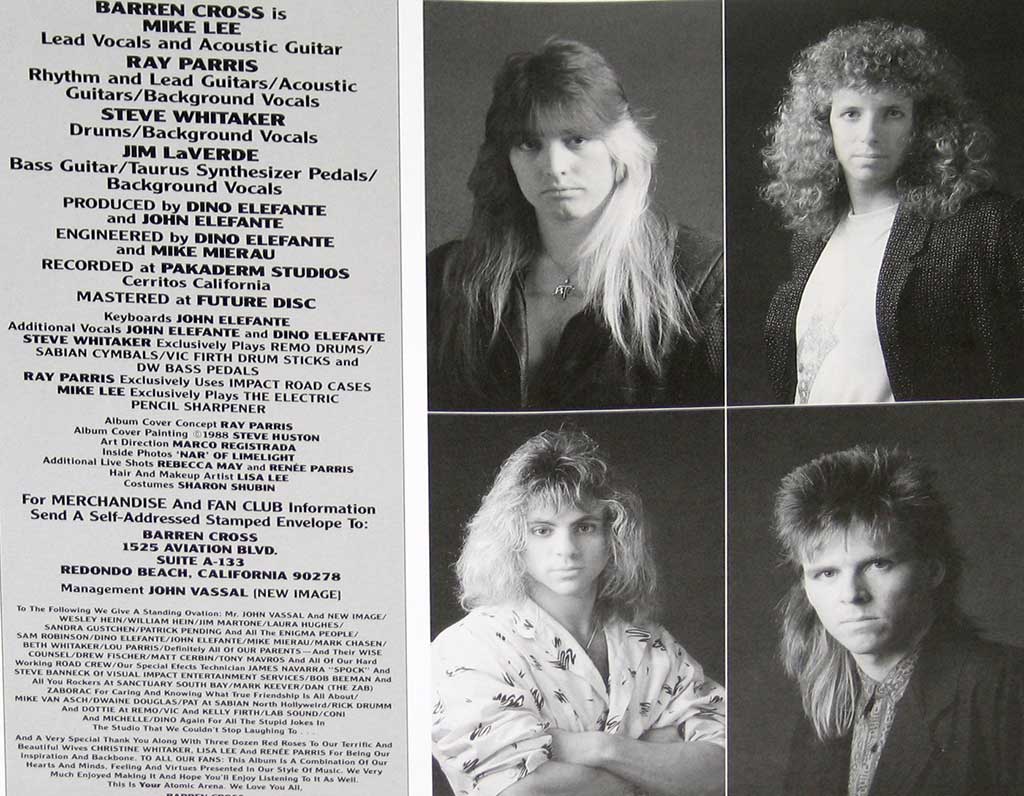Four photos of the "Barren Cross" band members on theAlbum's Inner Cover   