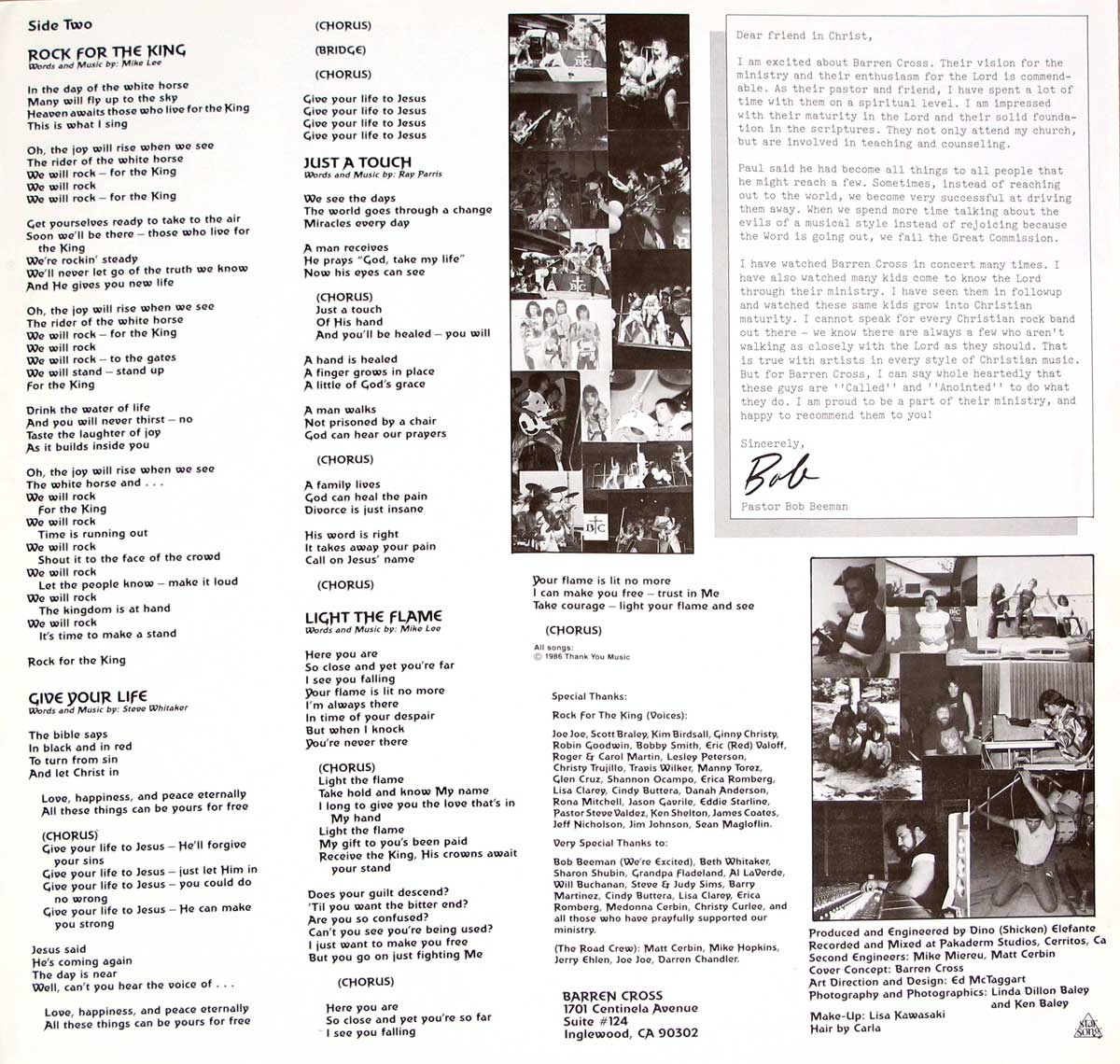 Photo of "BARREN CROSS - Rock for the King" Album's Inner Sleeve  