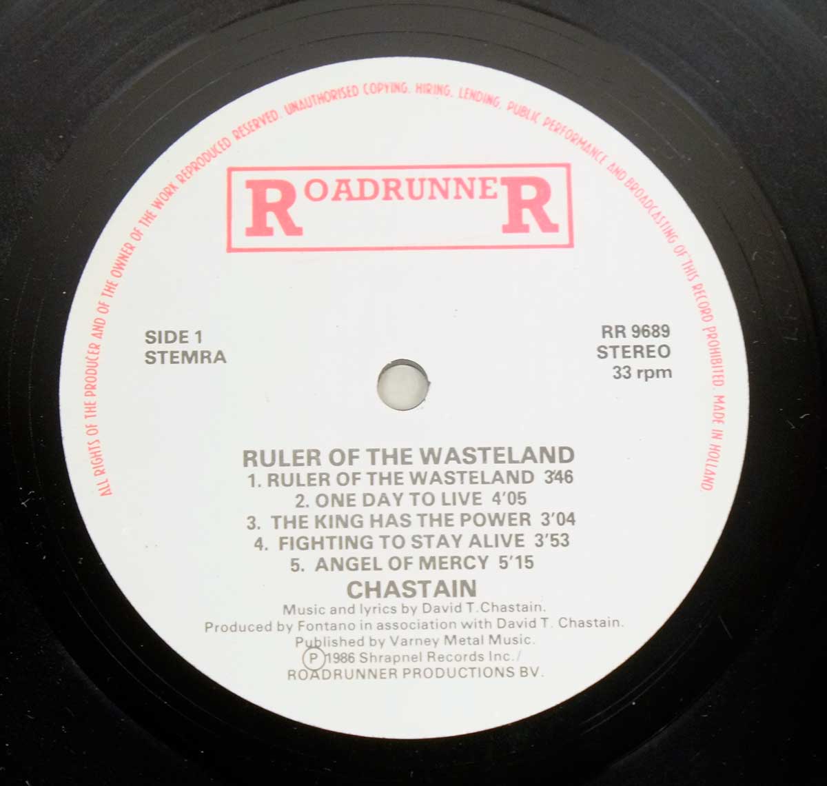 Enlarged High Resolution Photo of the Record's label CHASTAIN - Ruler Of The Wasteland https://vinyl-records.nl