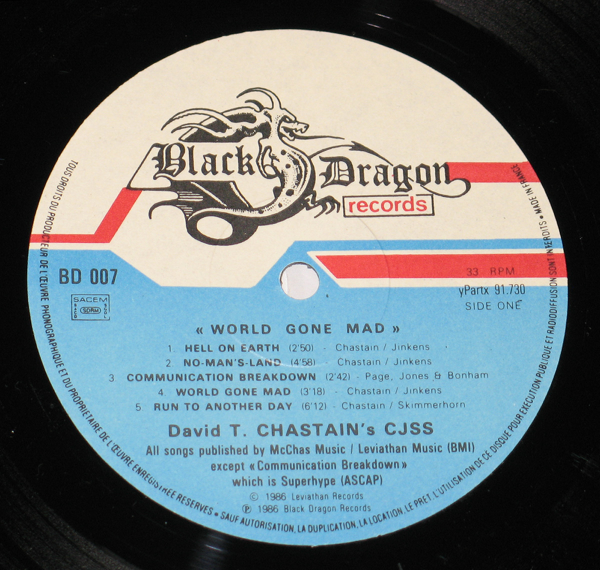 DAVID T CHASTAIN'S CJSS WORLD GONE MAD Lyrics Sleeve