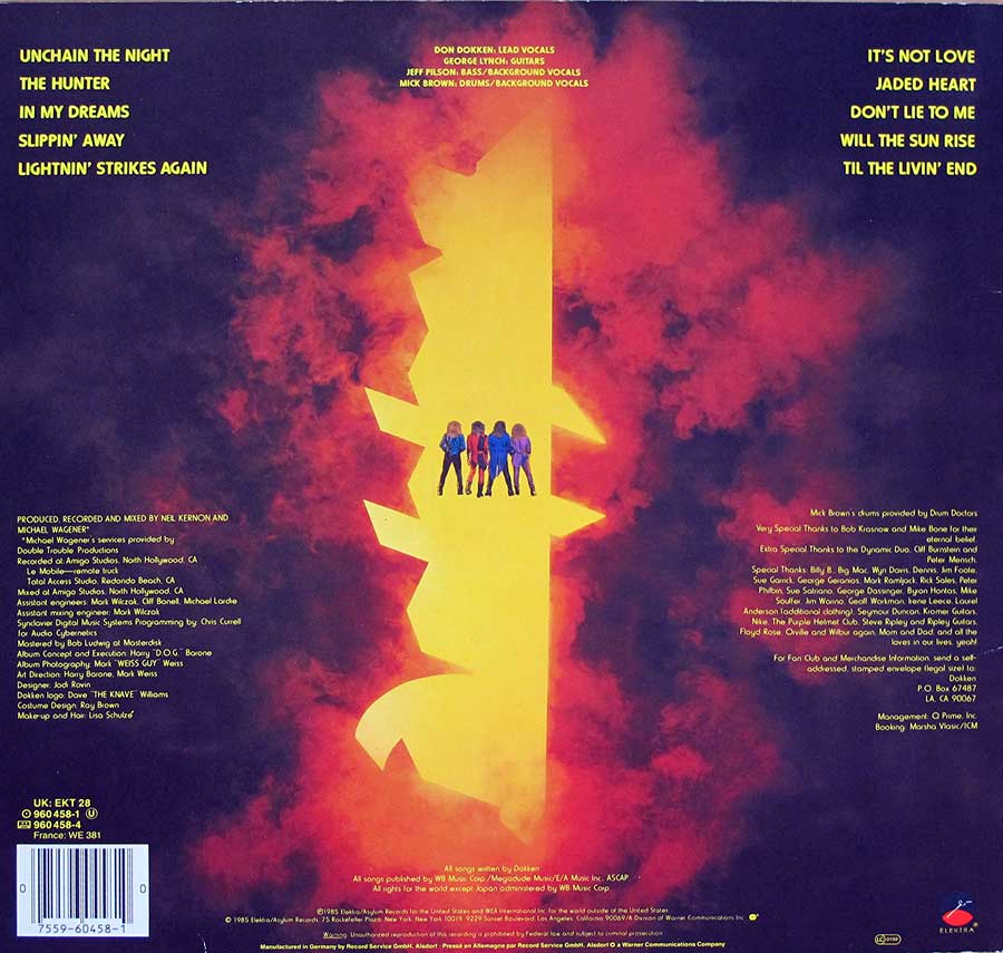 DOKKEN - Under Lock And Key Elektra Records 12" Vinyl Lp Album back cover
