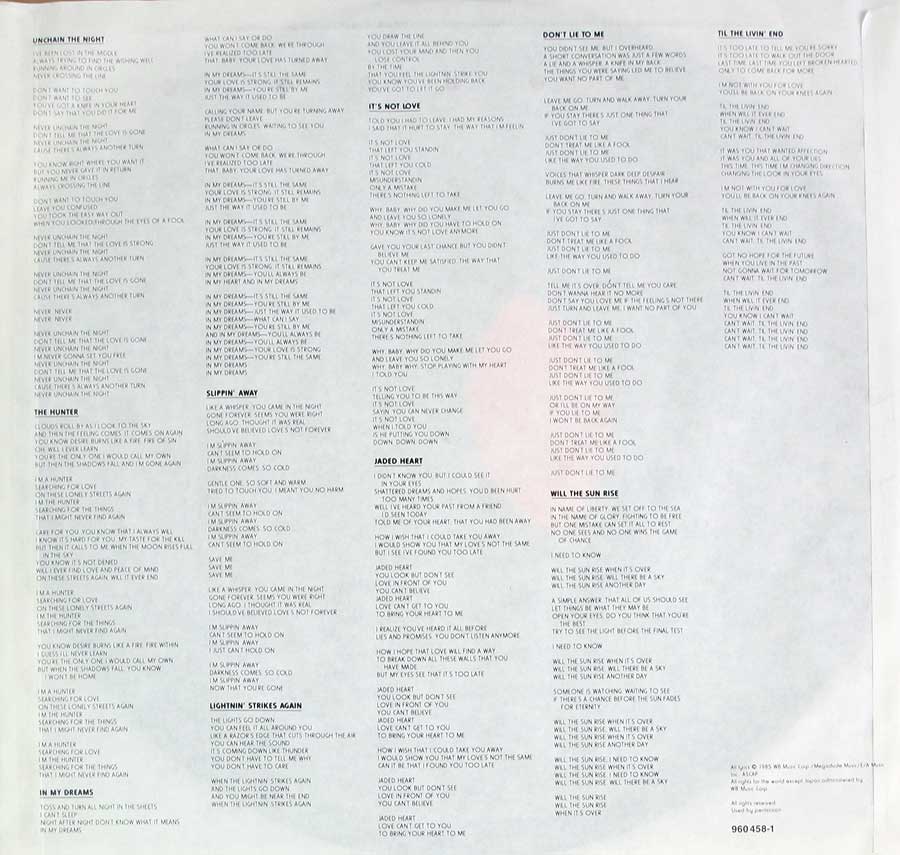DOKKEN - Under Lock And Key Elektra Records 12" Vinyl Lp Album custom inner sleeve