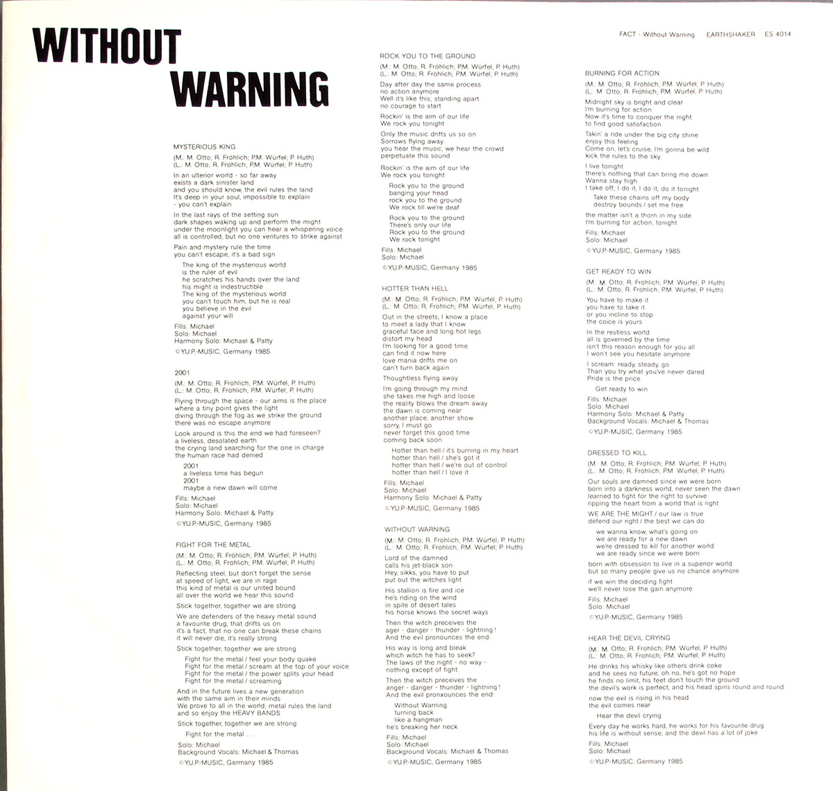 FACT - Without Warning 12" LP Vinyl Album custom inner sleeve