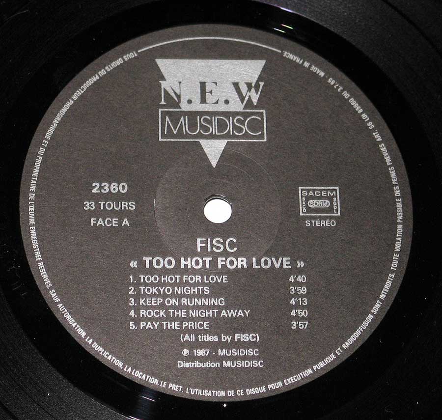 Close up of the Black and Silver "N.E.W MUSIC" French Record Label with catalognr 2360  