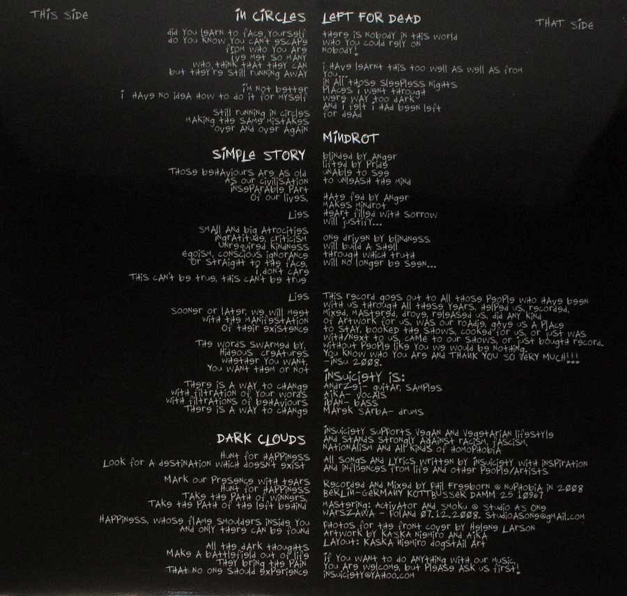 INSUICIETY - The Cure Of The Truth Gimmick Gatefold Cover 12" Vinyl LP Album custom inner sleeve
