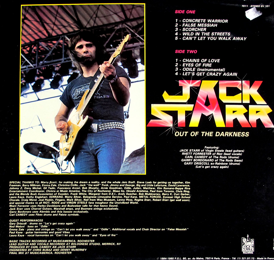 Photo of album back cover JACK STARR - Out Of The Darkness From France 12" LP Vinyl Album