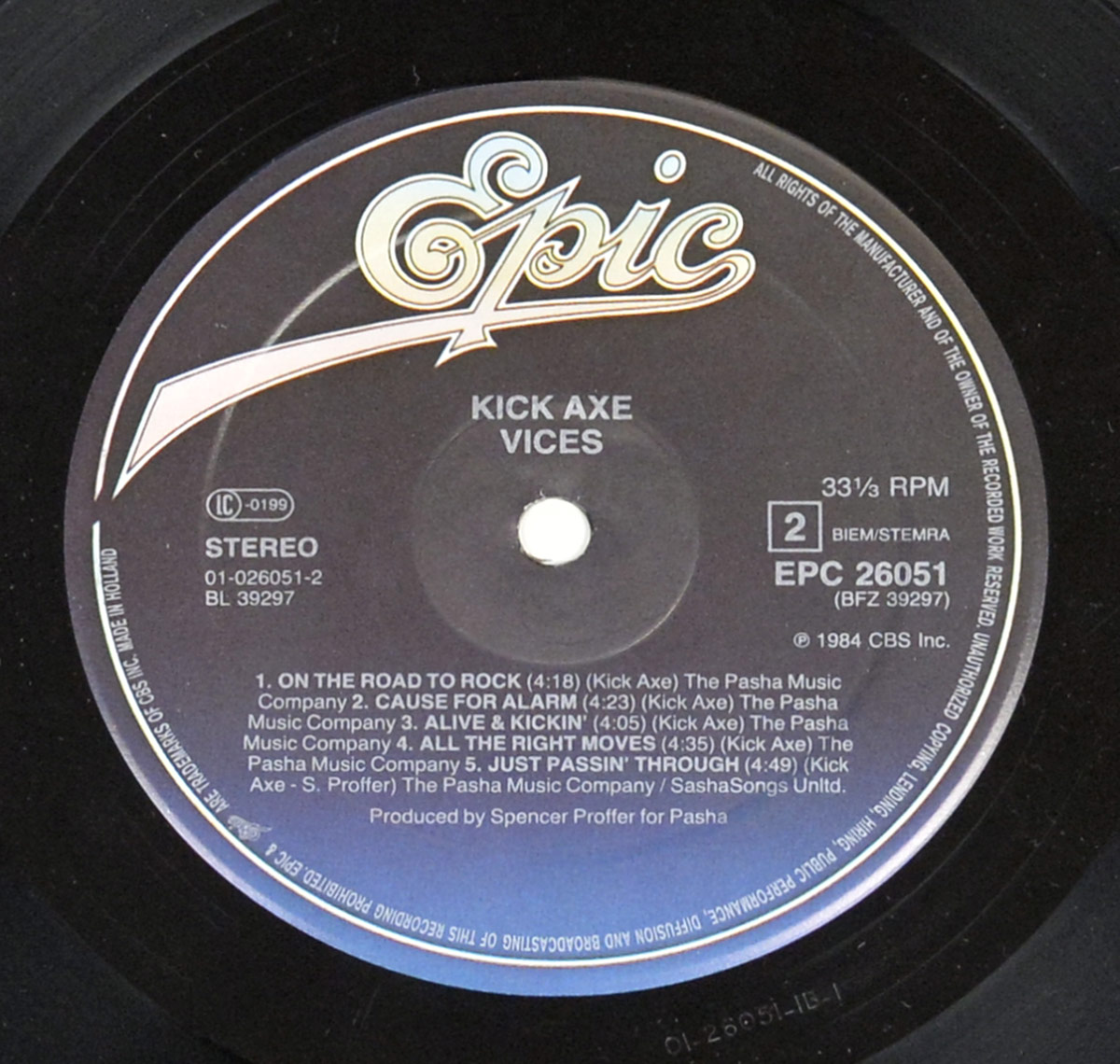 Photo of "KICK AXE Vices" 12" LP Record - Side Two: