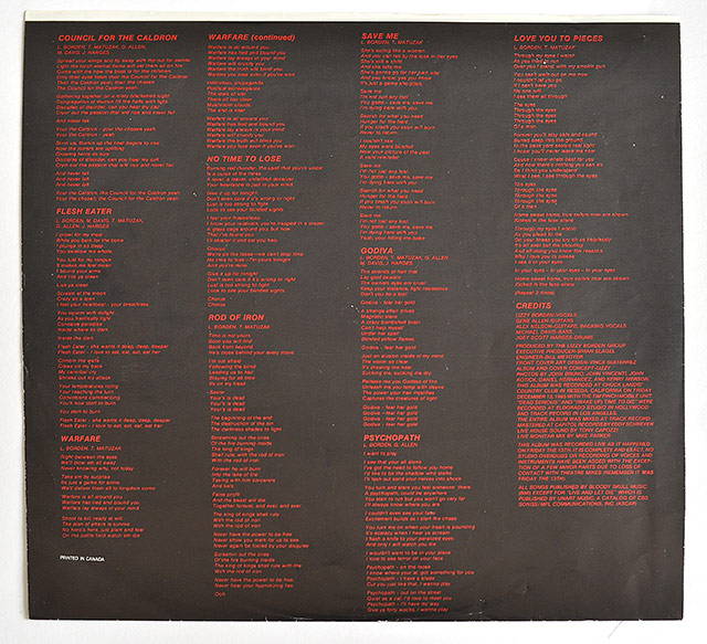 The Murderess Metal Road Show MBR Metal Blade original custom inner sleeves
