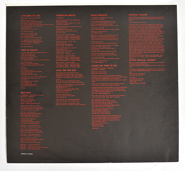 The Murderess Metal Road Show MBR Metal Blade original custom inner sleeves