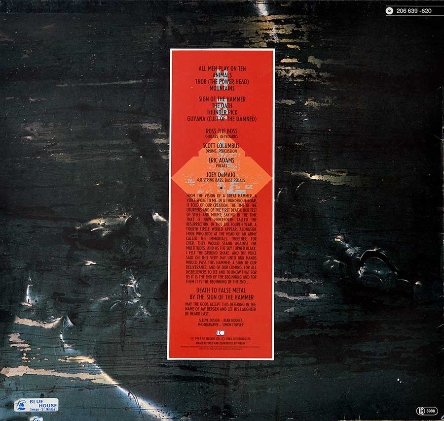 Photo of album back cover MANOWAR - Sign Of The Hammer 12" Vinyl LP Album