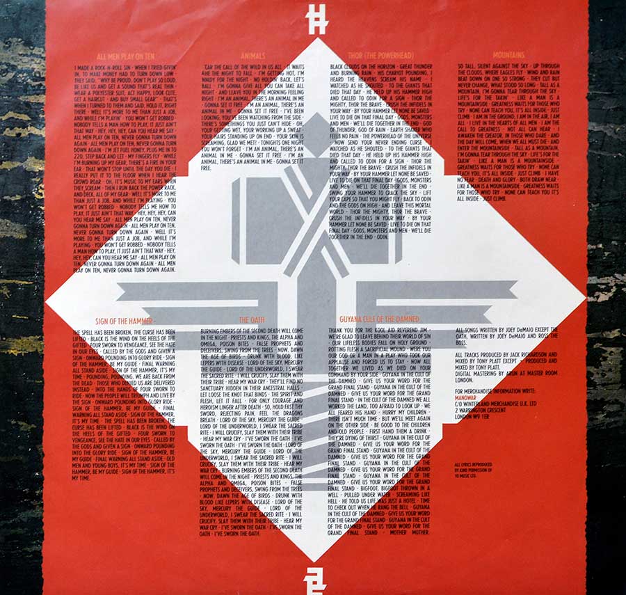 Photo One Of The Original Custom Inner Sleeve MANOWAR - Sign Of The Hammer 12" Vinyl LP Album 