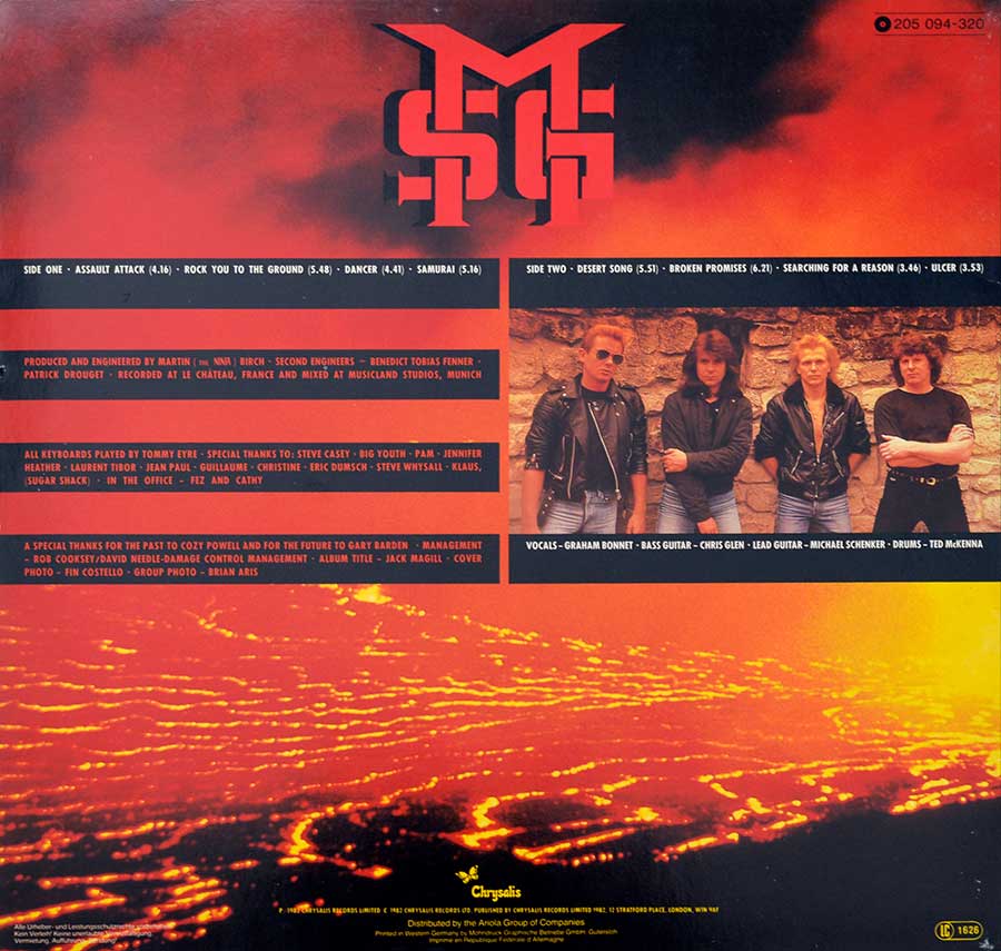 MSG MICHAEL SCHENKER GROUP - Assault Attack 12" Vinyl LP Album back cover