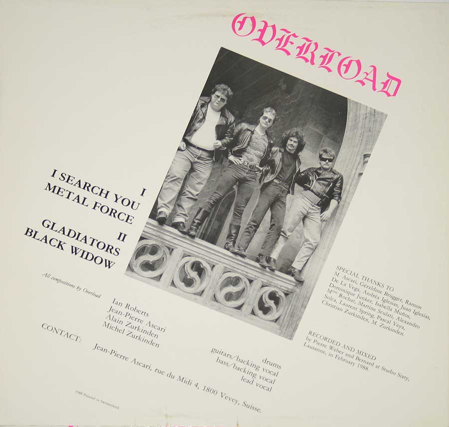 OVERLOAD - Self-Titled 12" VINYL EP ALBUM back cover
