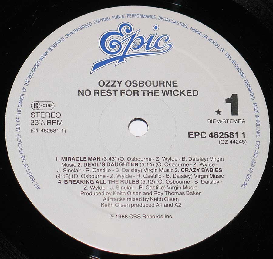 High Resolution Photo of OZZY OSBOURNE NO REST FOR THE WICKED   
