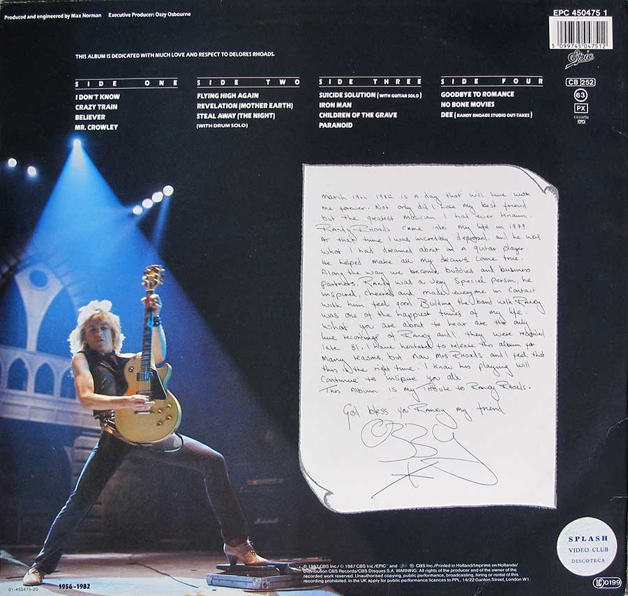 High Resolution Photo of OZZY OSBOURNE RANDY RHOADS Tribute 