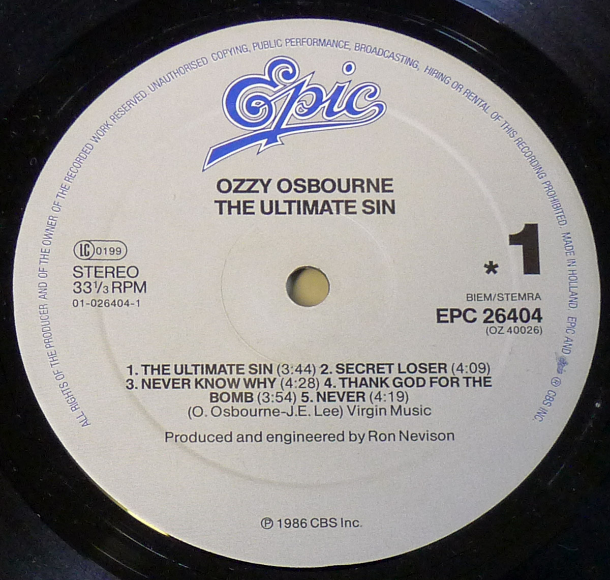High Resolution Photo of Ozzy Osbourne The Ultimate Sin 