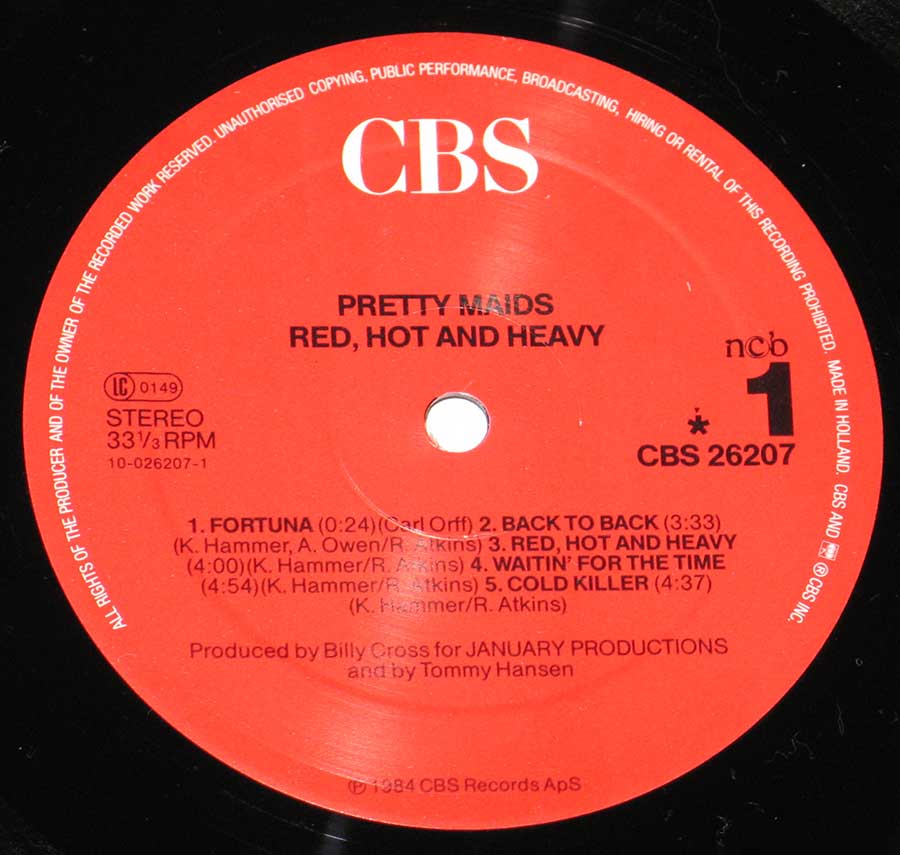 Close up of Side One PRETTY MAIDS - Red, Hot and Heavy 