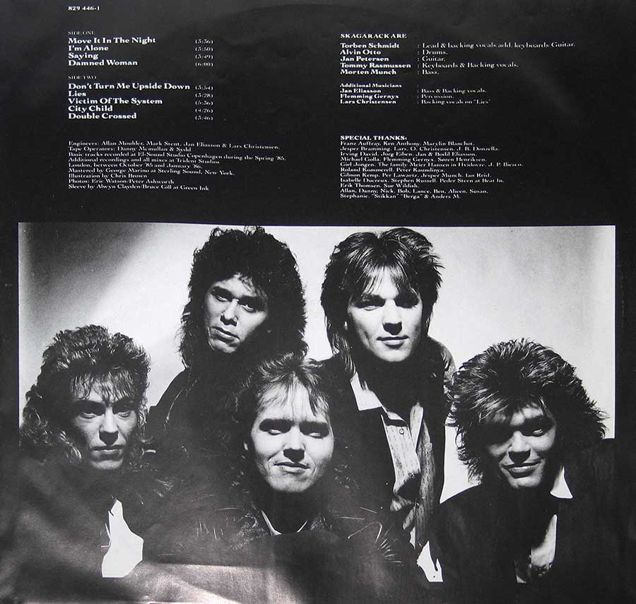 Large half-page photo of the Danish Hard Rock band "Skagarack"