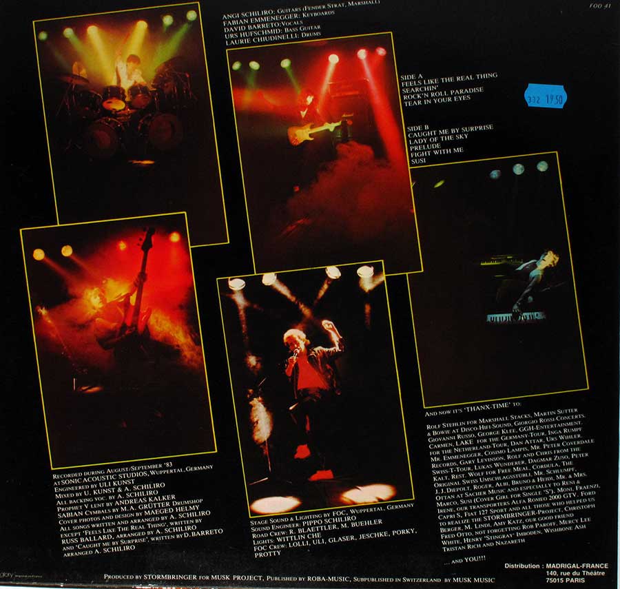 STORMBRINGER - Self-Titled Rare Swiss Heavy Metal 12" Vinyl LP Album back cover