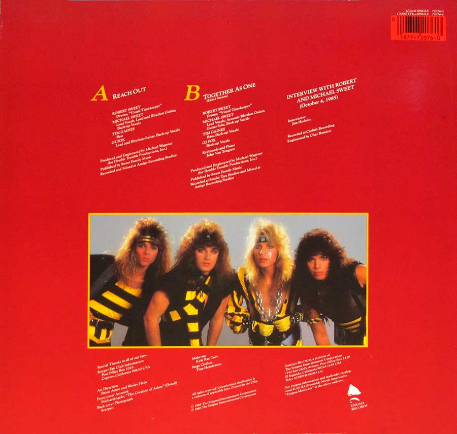 Photo of album back cover STRYPER - Reach Out 12" Vinyl LP Album