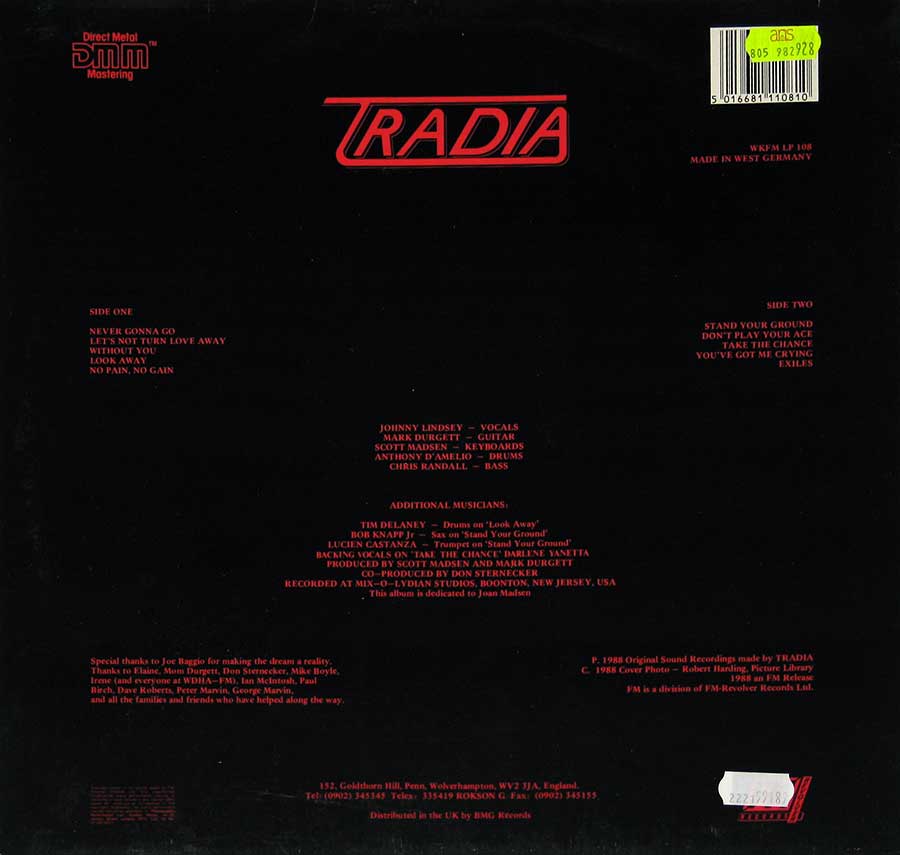 TRADIA - Trade Winds UK 12" Vinyl LP Album back cover