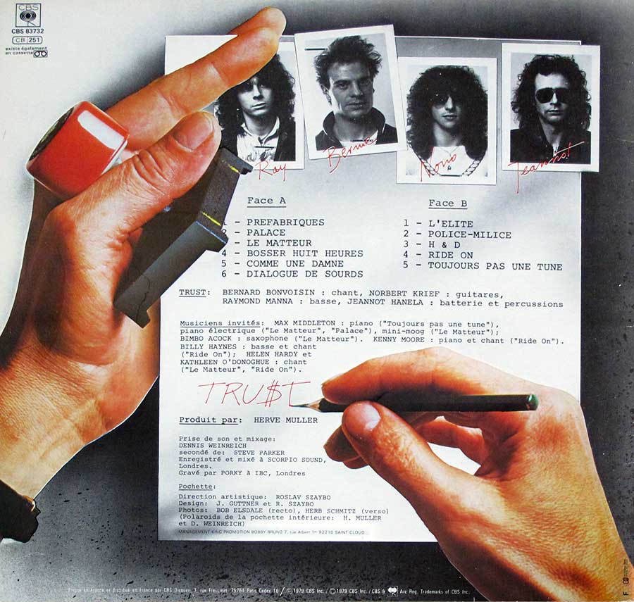 Album Back Cover  Photo of "TRUST - S/T Self-Titled Original France"