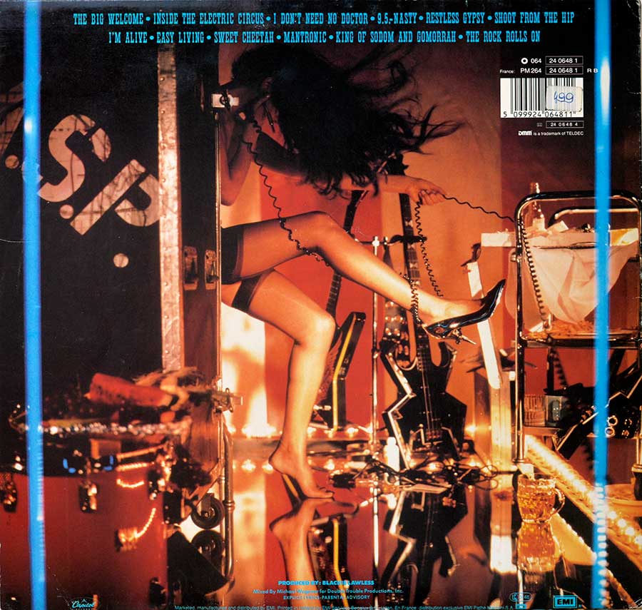 W.A.S.P - Inside the Electric Circus France Release 12" Vinyl LP Album 
 back cover