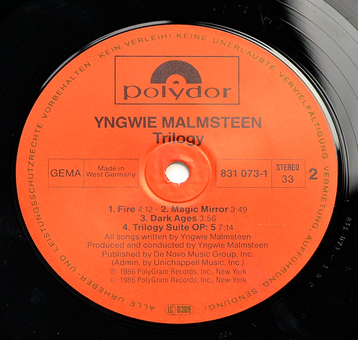 Photo of Side Two of YNGWIE MALMSTEEN - Trilogy 12" Vinyl LP 