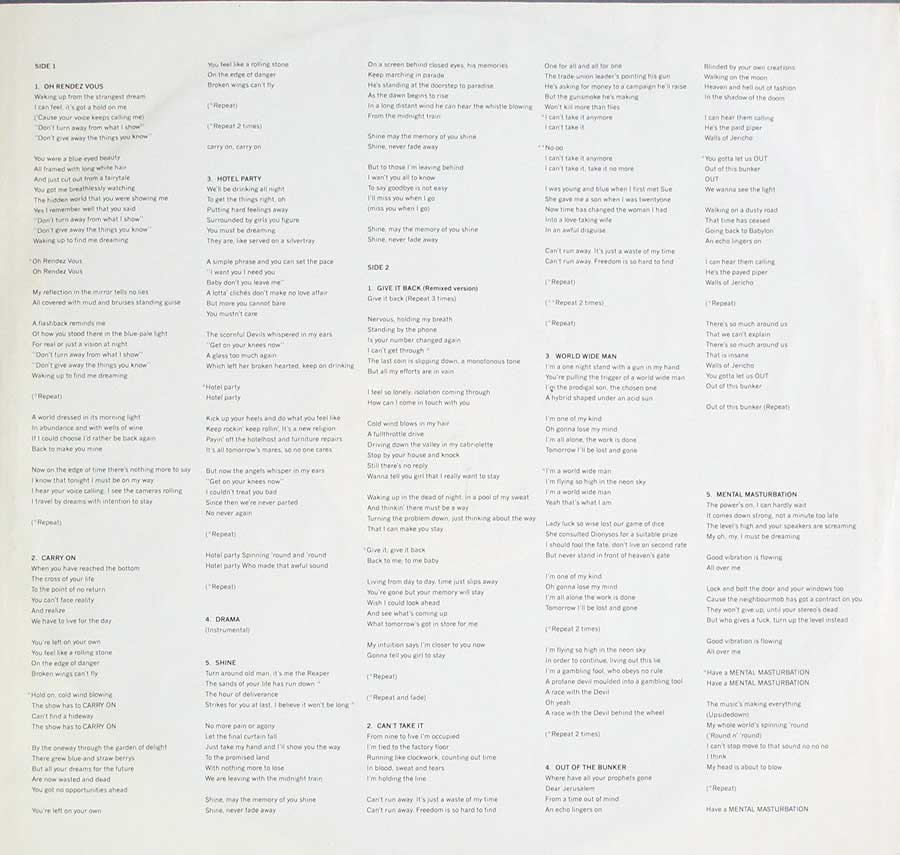 Lyrics of the songs on "Best in Show" printed on the custom inner sleeve