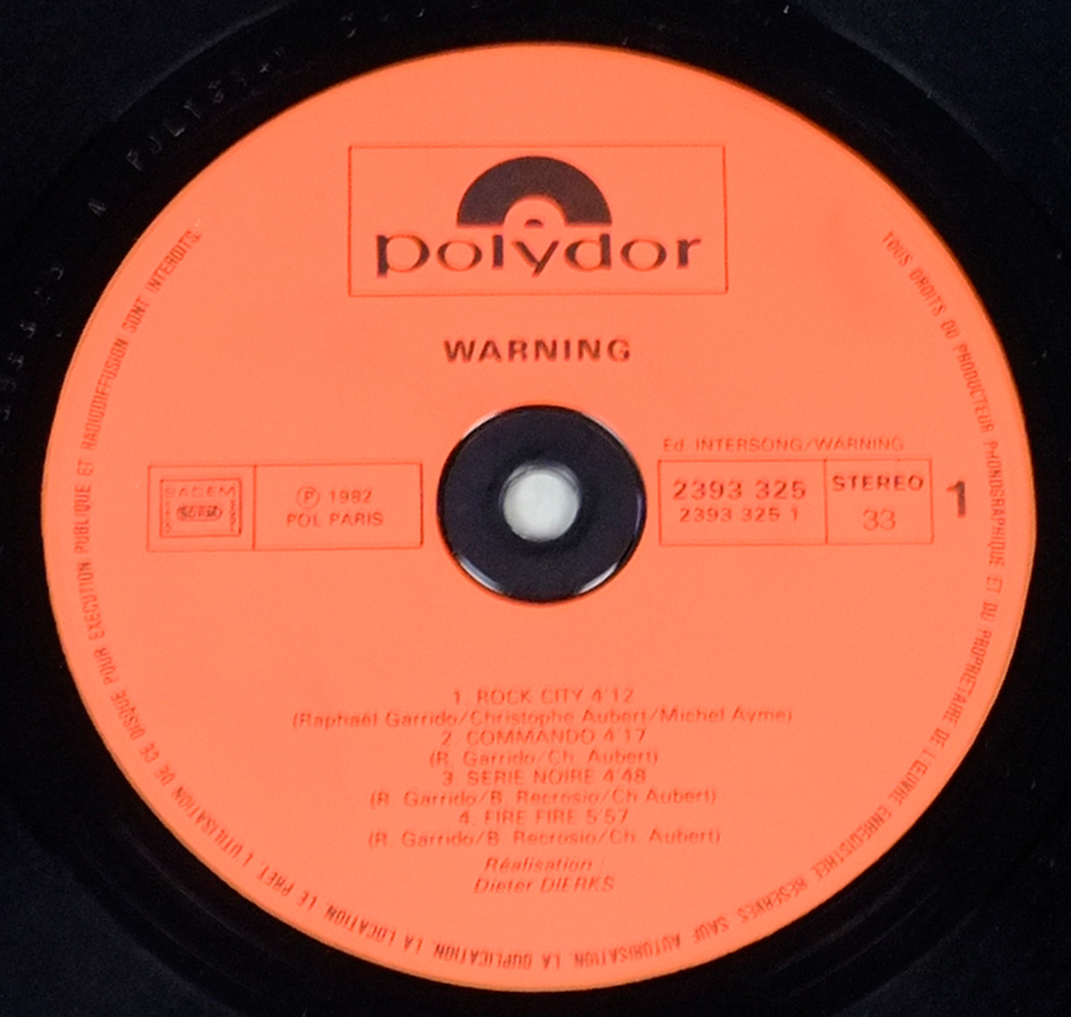 Close up of vinyl's record label