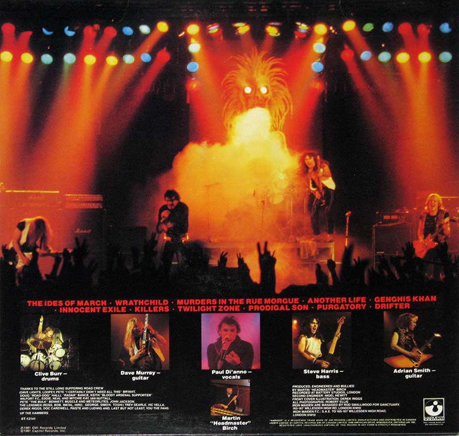 IRON MAIDEN - Killers Canada 12" Vinyl LP Album album back cover