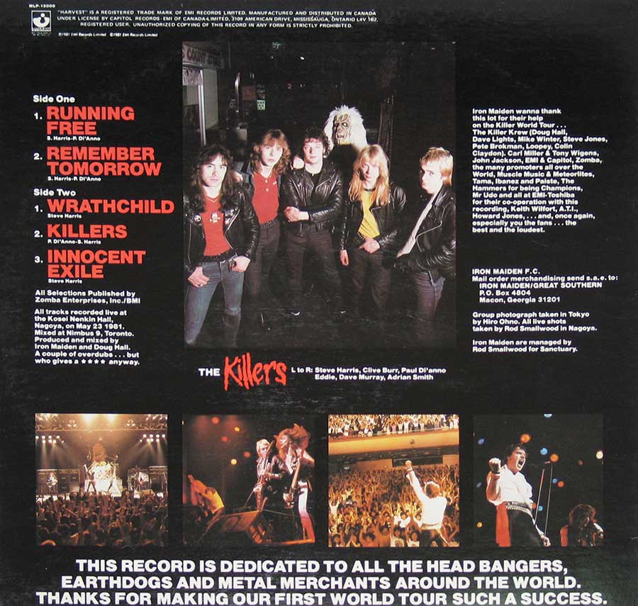 IRON MAIDEN - Maiden Japan Canadian Release 12" VINYL EP ALBUM back cover