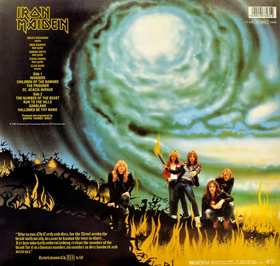IRON MAIDEN The Number Of The Beast EEC Pressing 12" LP ALBUM VINYL  album back cover