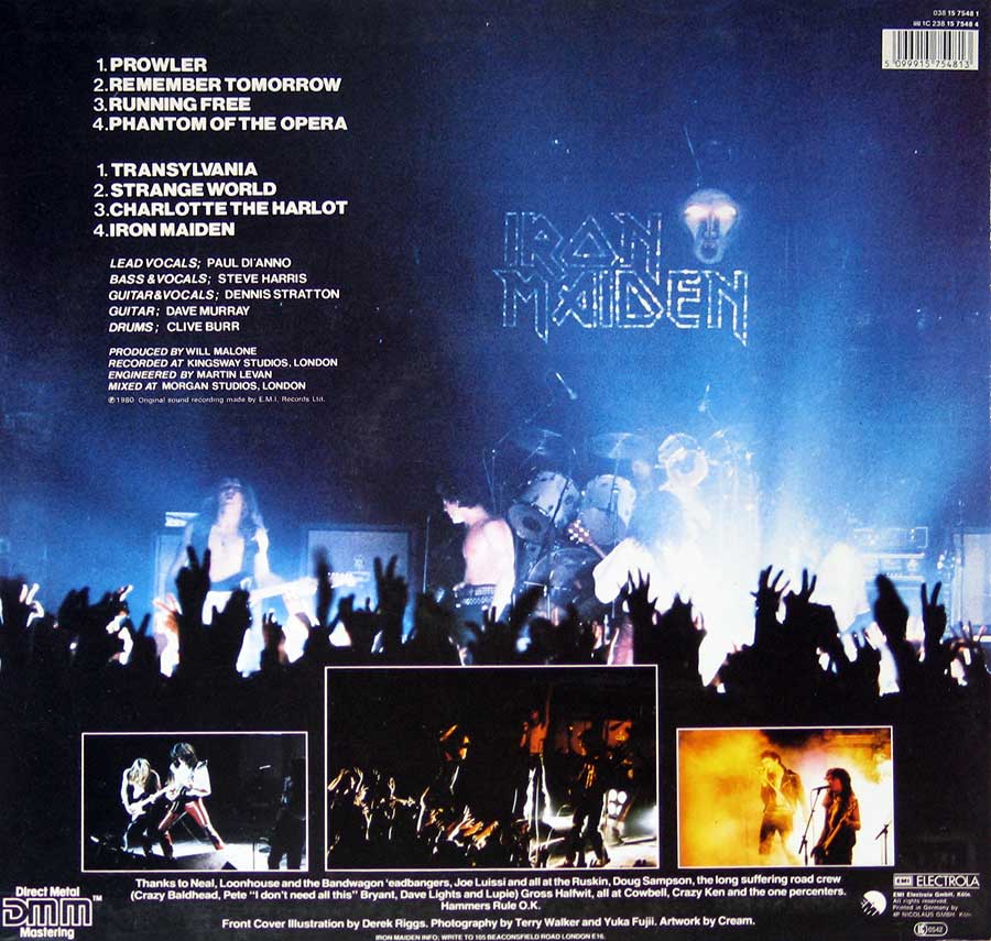 IRON MAIDEN - self-titled EEC 12" Vinyl LP DMM
 back cover