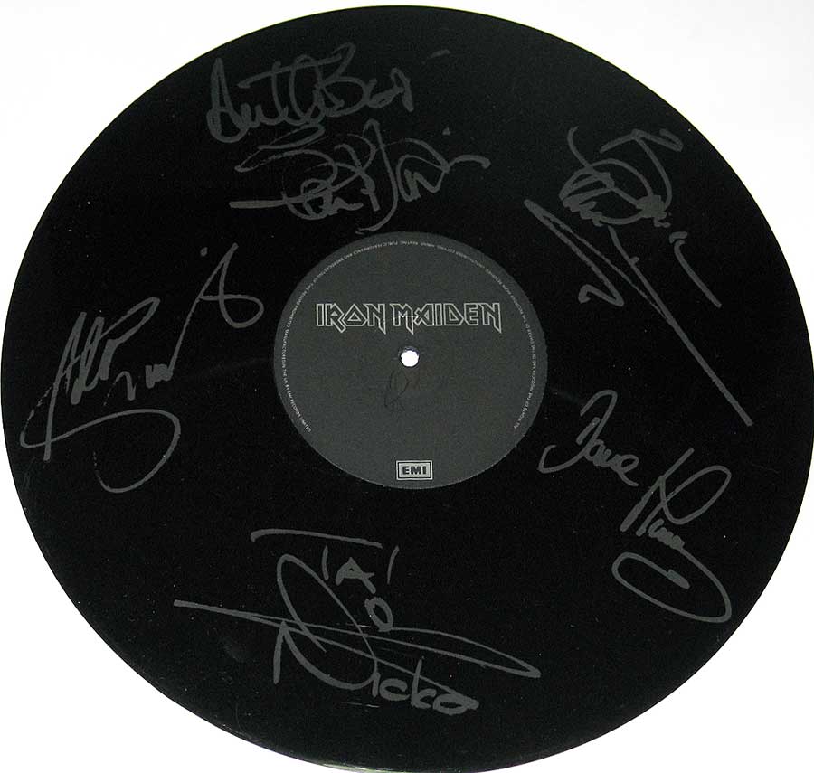 Photo of Side One of IRON MAIDEN Infinite Dreams Autographed Disc Poster Bag 
