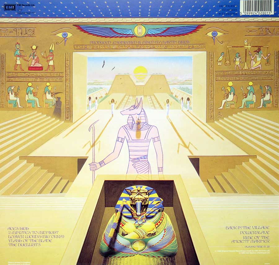 IRON MAIDEN - Powerslave England Release Incl Lyrics Sleeve  12" Vinyl LP Album
 back cover