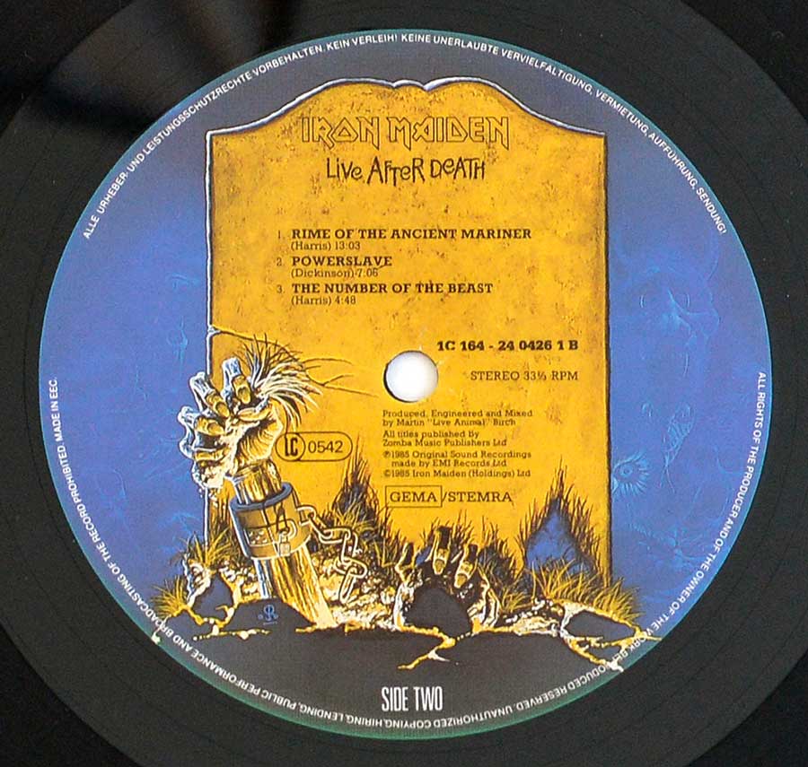 Close up of record's label IRON MAIDEN - Live After Death 2LP (incl. Booklet) (Europe) Side Two