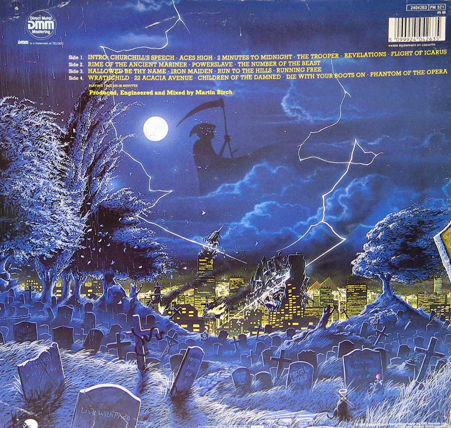 IRON MAIDEN - Live After Death France release 12" 2LP Vinyl Album back cover