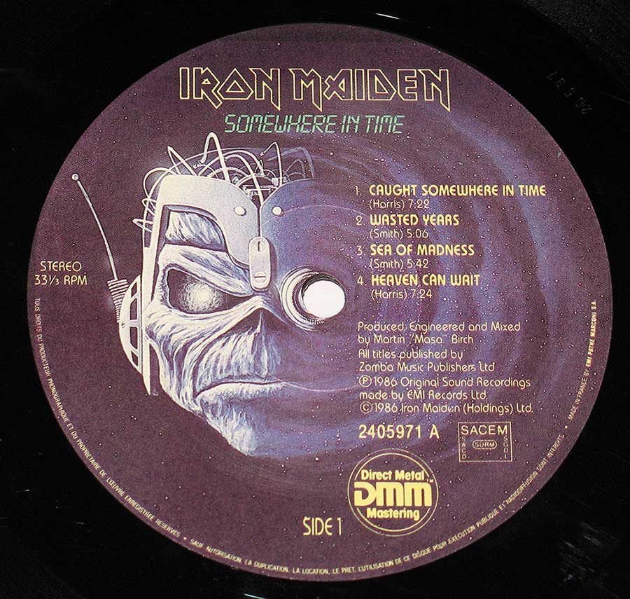 IRON MAiDEN - Somewhere In Time France 12" Vinyl LP Album enlarged record label