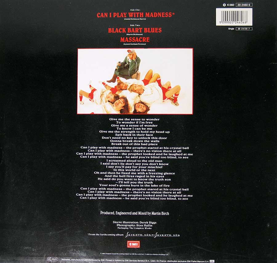 IRON MAIDEN - Can I Play With Madness ( Germany Release ) 12" MAXI vinyl 
 album back cover