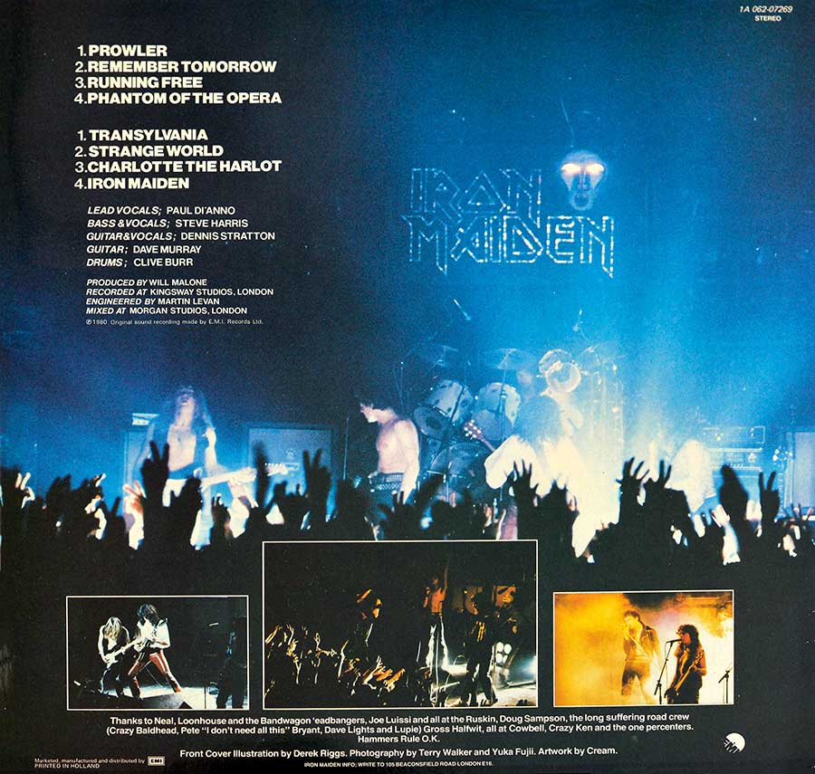 IRON MAIDEN - Self-Titled Made in Holland 12" LP ALBUM VINYL  back cover