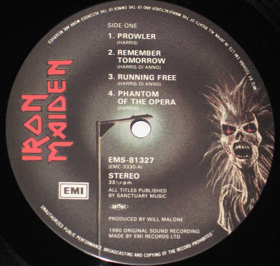 IRON MAIDEN - Self-Titled Toshiba Japan 12" Vinyl LP Album enlarged record label