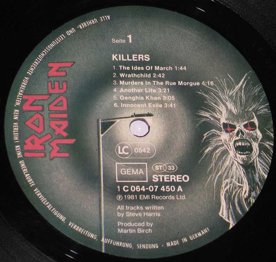 Close up of Side One IRON MAIDEN - Killers ( Germany ) 