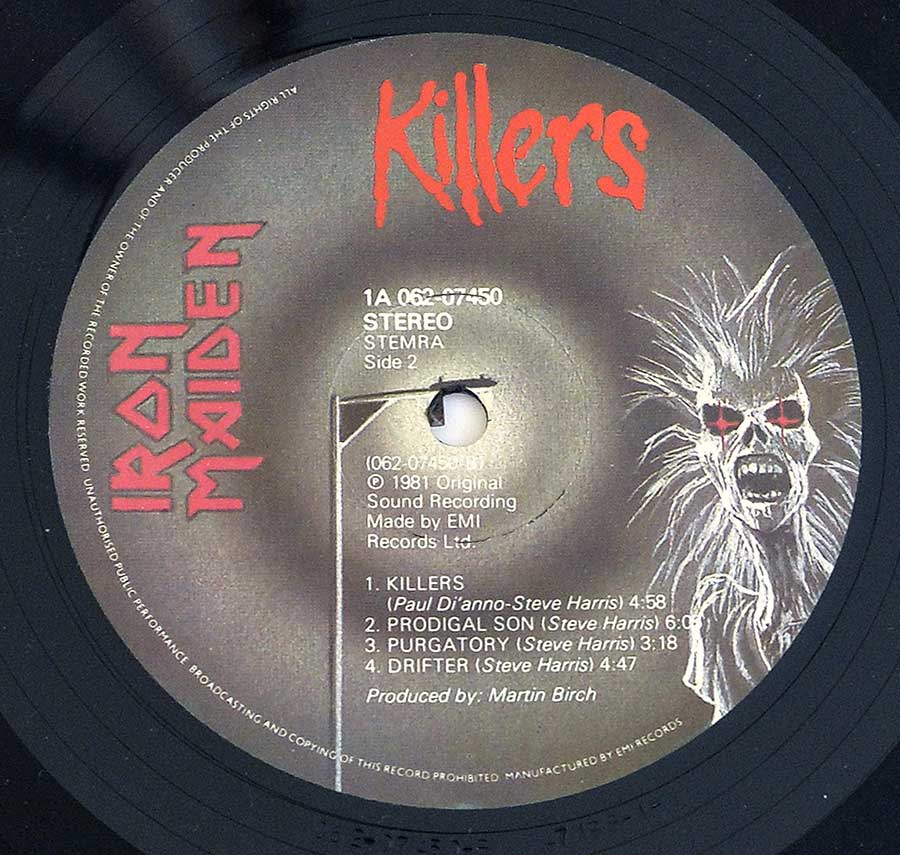 IRON MAIDEN - Killers Netherlands 12" LP ALBUM VINYL enlarged record label