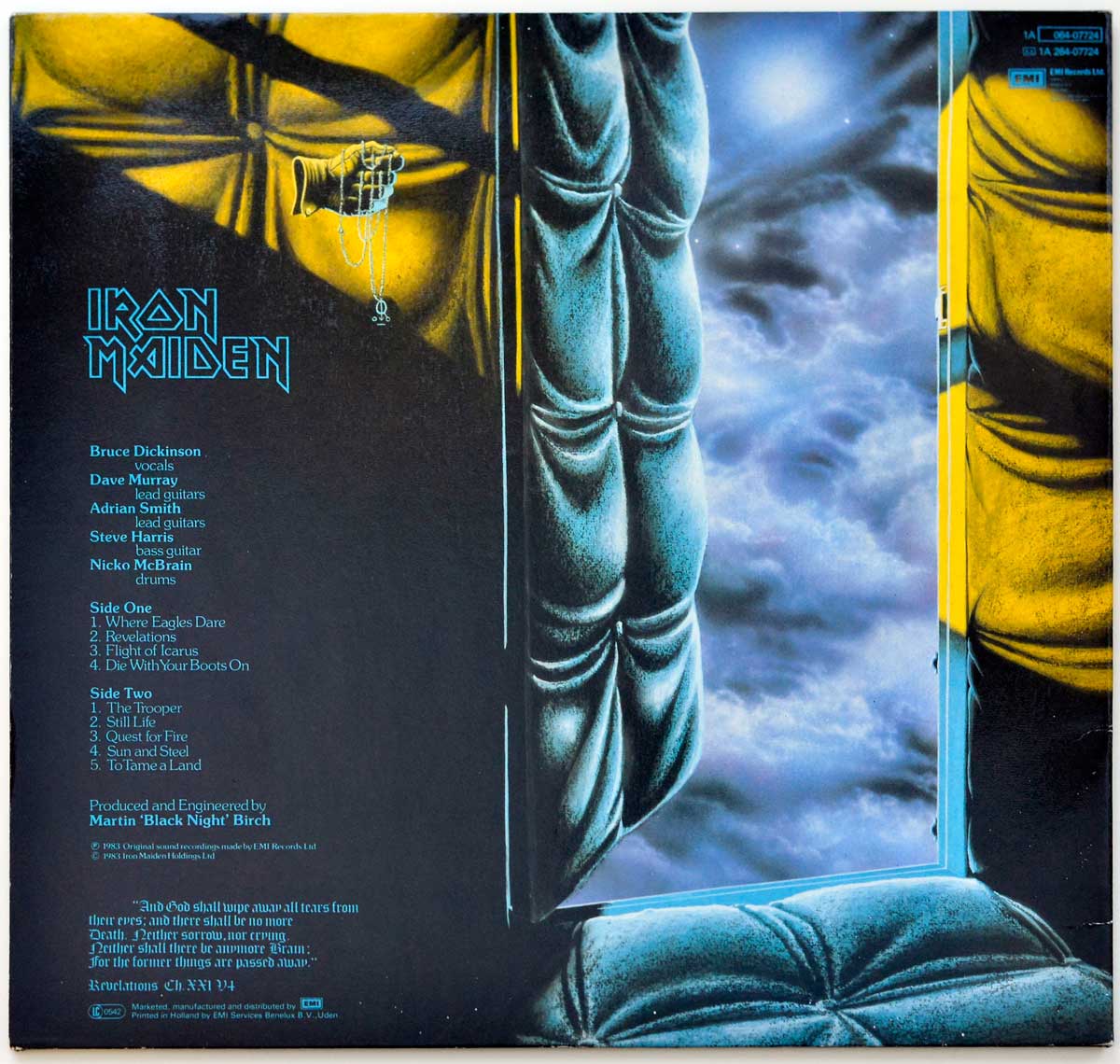 Photo of album back cover IRON MAIDEN - Piece of Mind ( Netherlands and Europe ) 