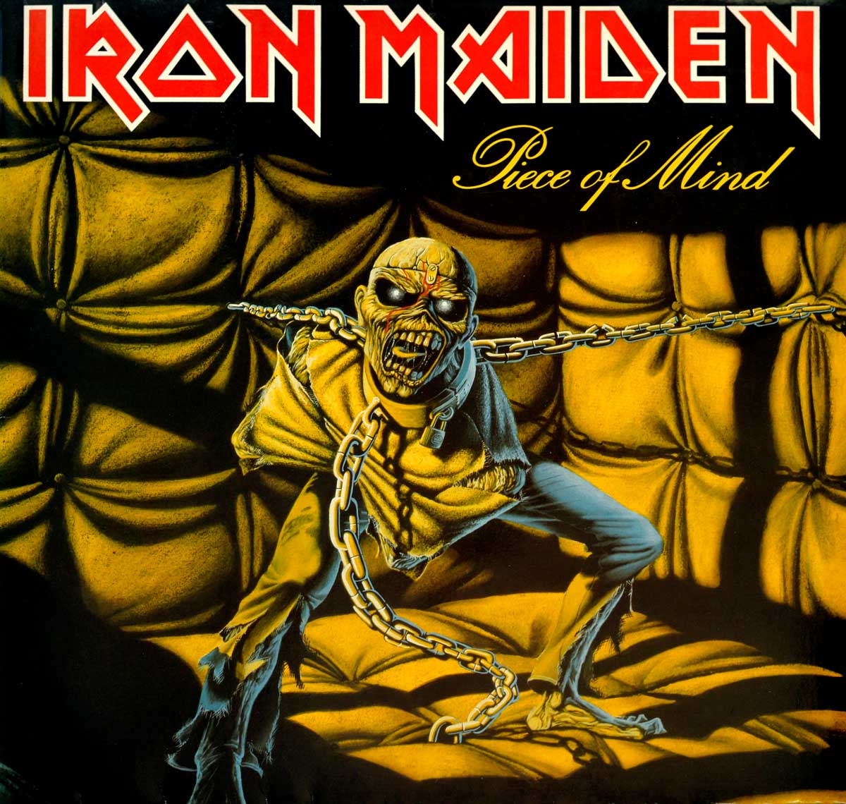 Album Front Cover Photo of IRON MAIDEN - Piece Of Mind Europe Blue Rim-Text Gatefold Cover 