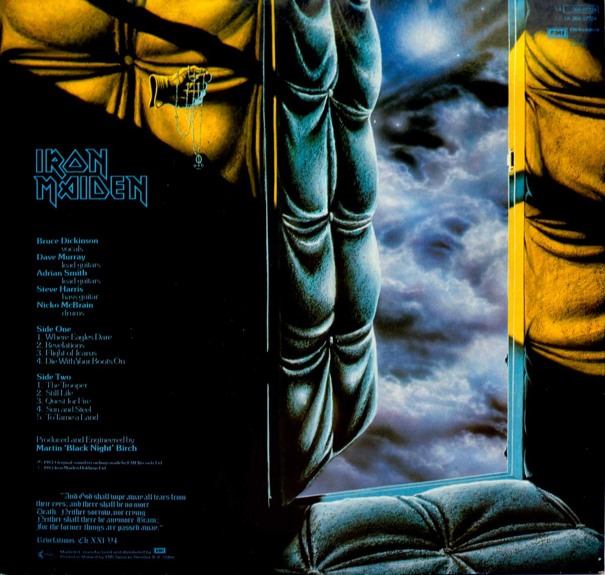Photo of album back cover IRON MAIDEN - Piece Of Mind Europe Blue Rim-Text Gatefold Cover 