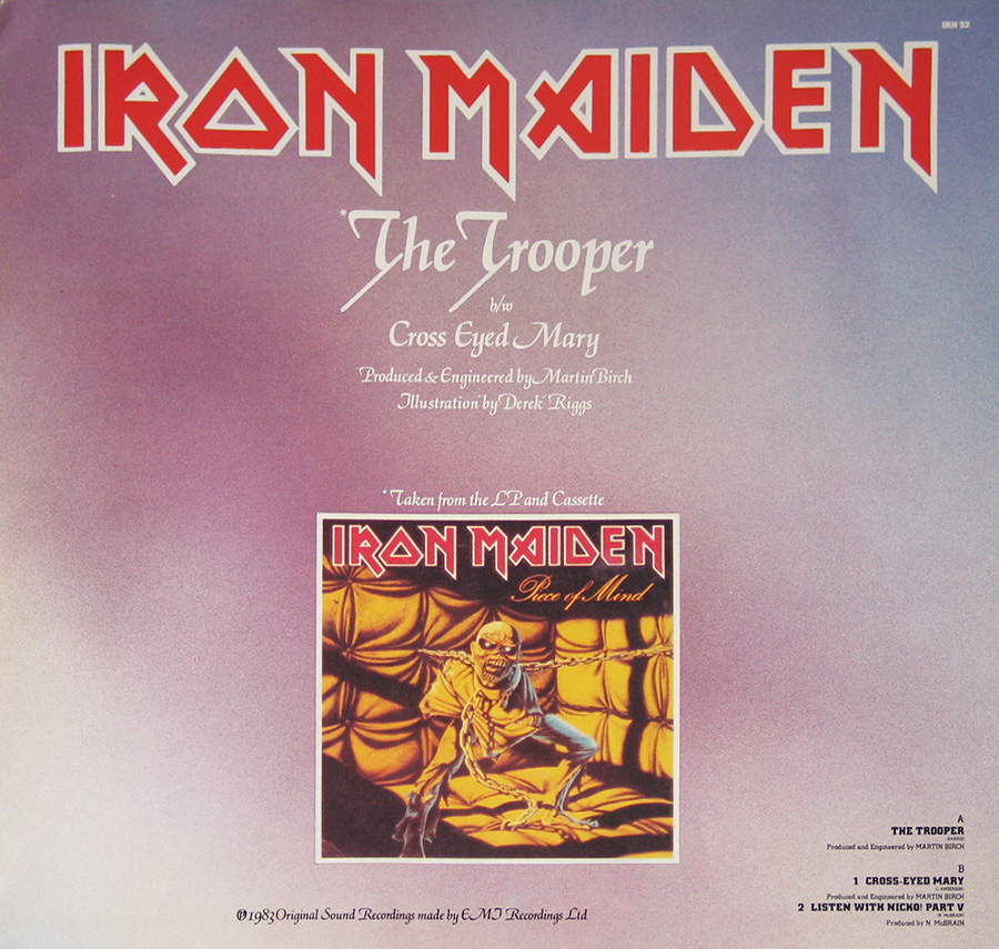 Photo One Of The Original Custom Inner Sleeve IRON MAIDEN - The Trooper First Ten Years 
