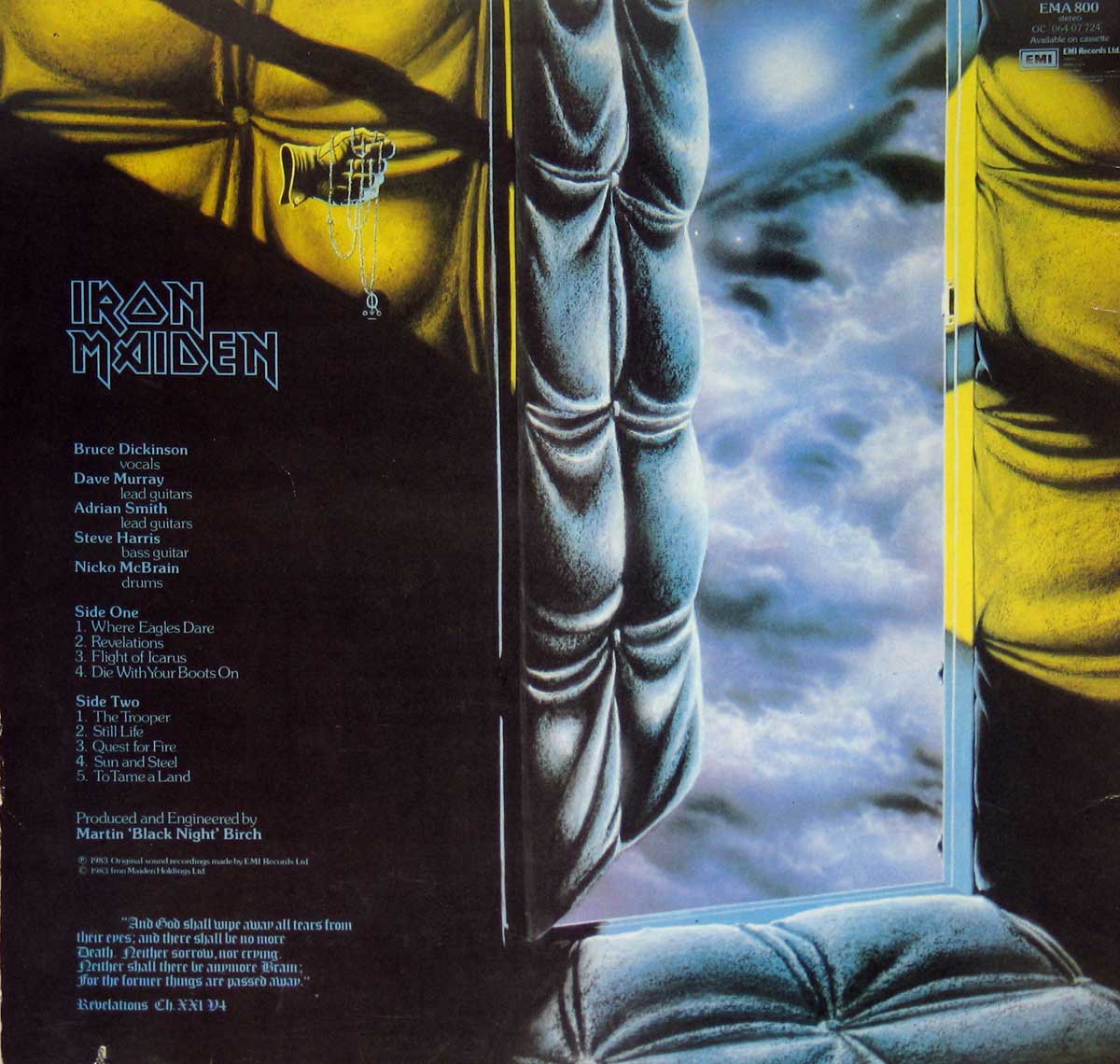 Photo of album back cover IRON MAIDEN - Piece Of Mind UK Pressing 