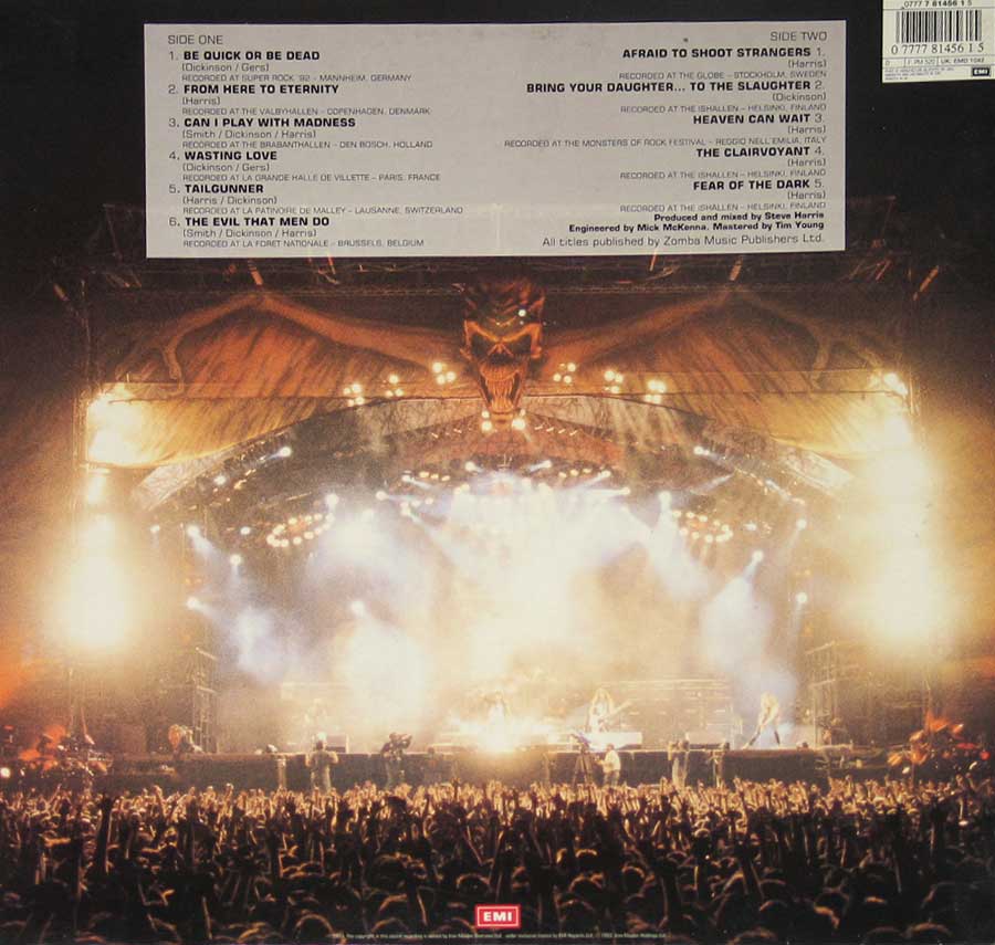 Photo of album back cover IRON MAIDEN - A Real Live One Bruce Dickinson 12" Vinyl LP Album